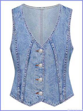 Women's Sleeveless Denim Vest Jean Button Down Summer Casual Top